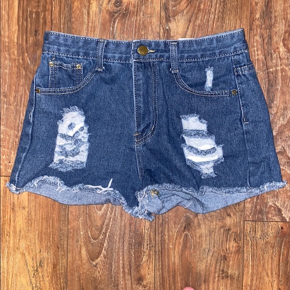 shien Pants - Blue jean ripped Shorts